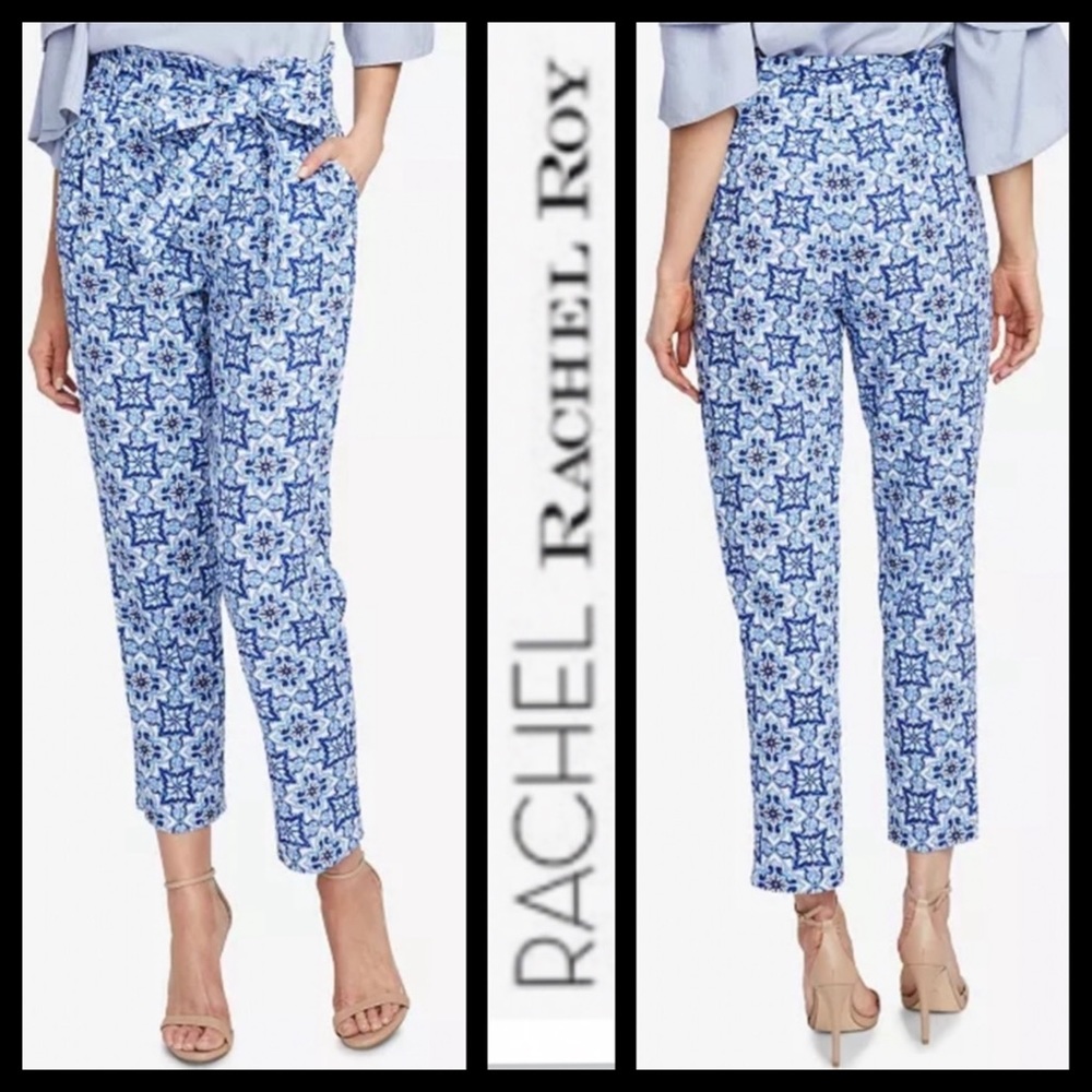 NWT Rachel Roy Tie Print Paper Bag Pants